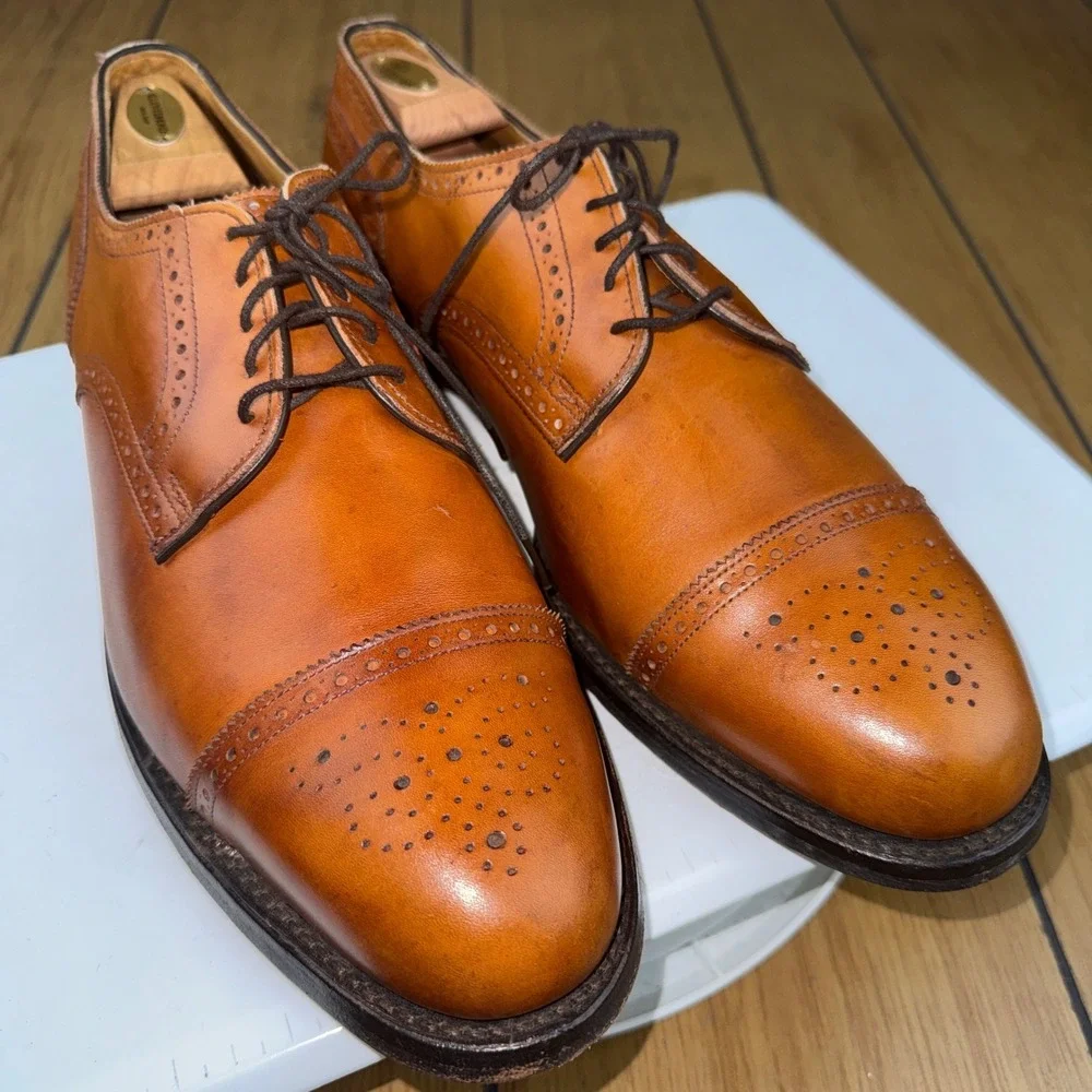 Allen Edmonds Lexington Mens 14 D Brown Leather Cap Toe Brogue Derby Shoes 5161